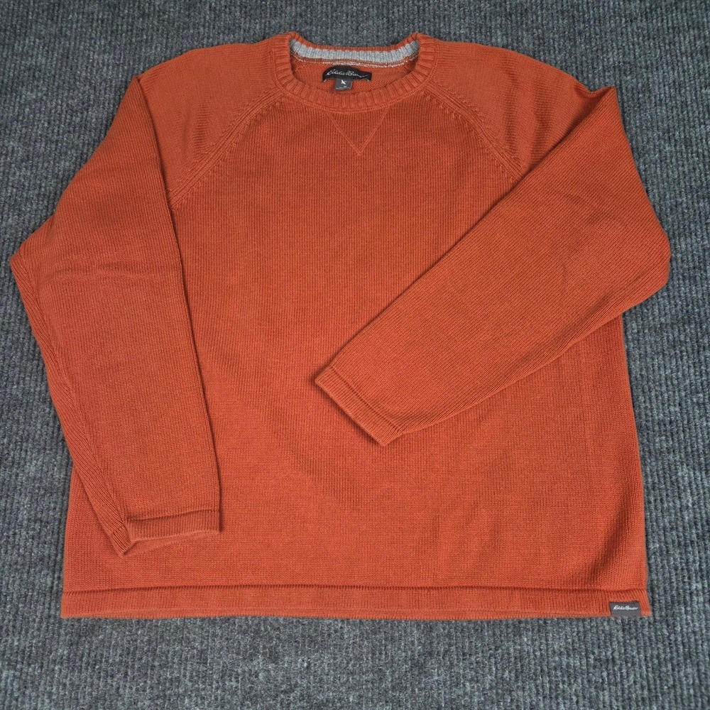 Eddie Bauer Mens Orange Cotton Crew Neck Raglan Sweater pullover XL - Picture 1 of 7